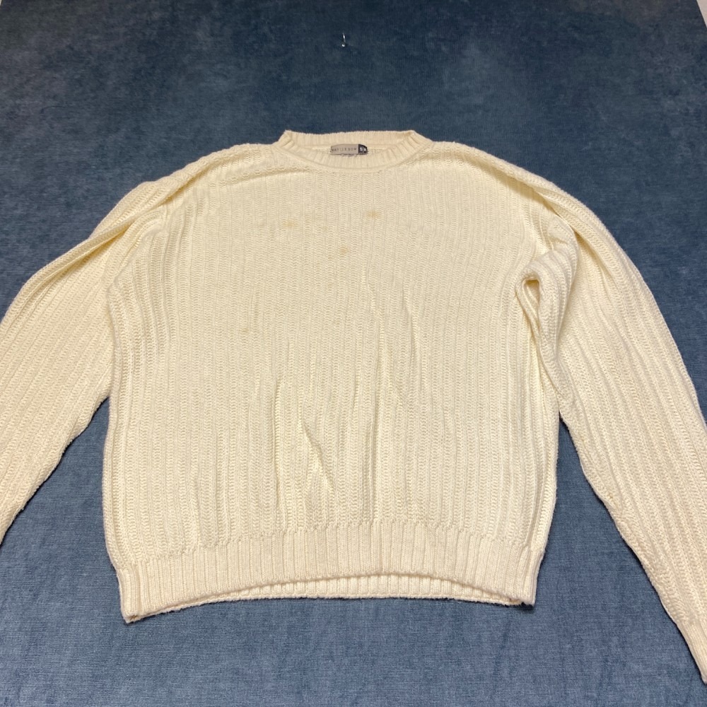 Savile Row S|R Sweater Womens XL Beige Open Knit Ribbed Hem Winter Outdoor Cozy